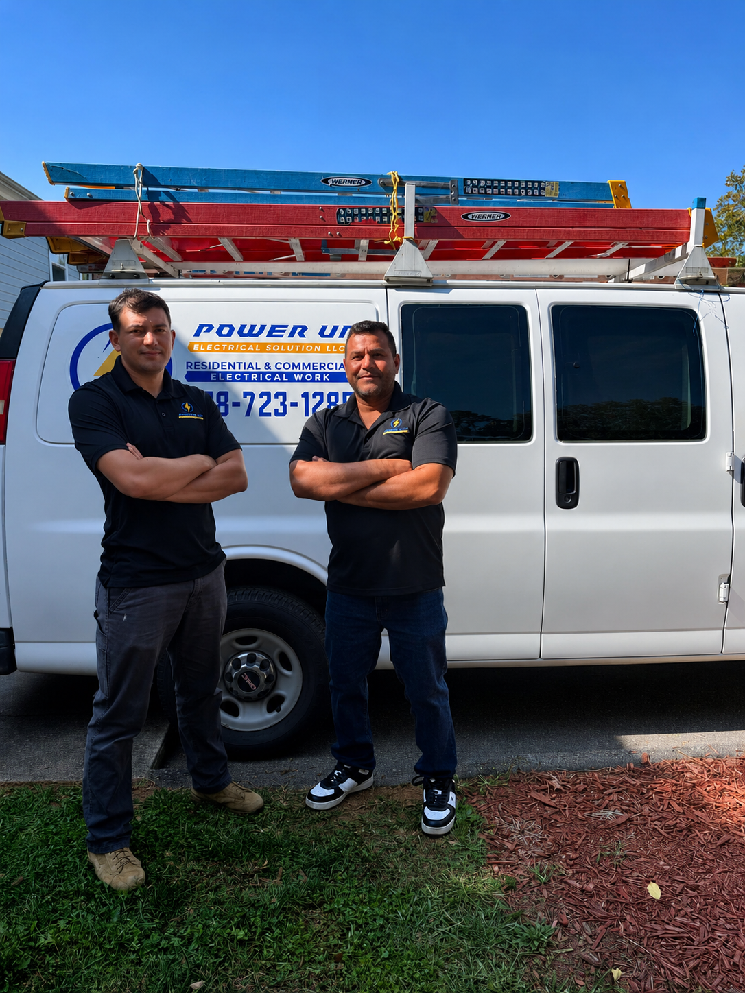 Marvin Morales and the Power Up Electrical Solution LLC team in front of their service van